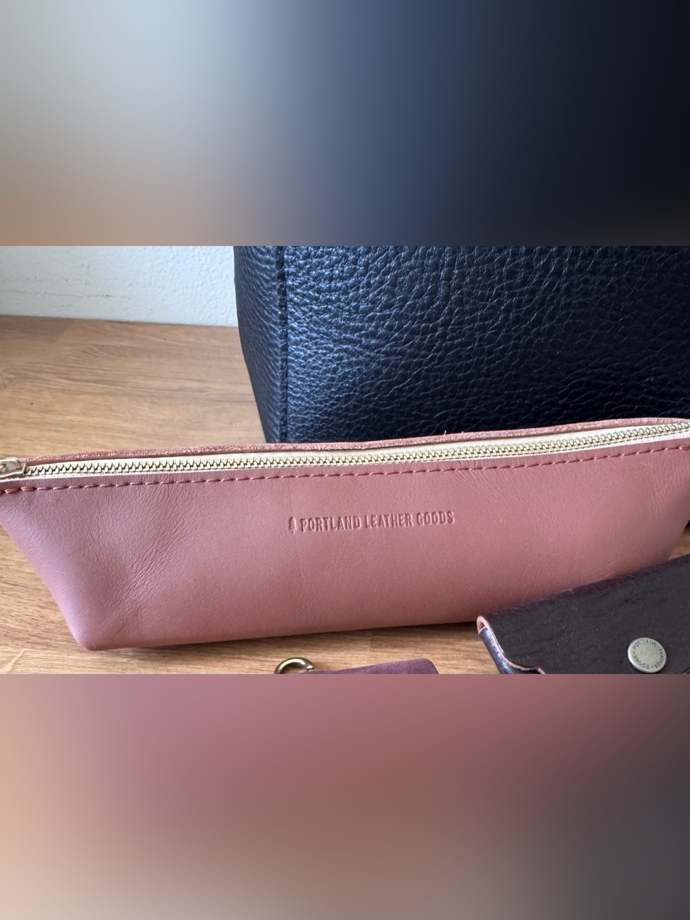 Portland Leather Sunkissed Canoe Leather Cosmetic Case with Gold Zipper